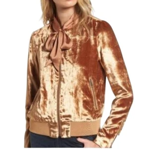 Giacca bomber Chelsea28 rame oro velluto collo nastro cravatte zip davanti donna tg S - Foto 1 di 13