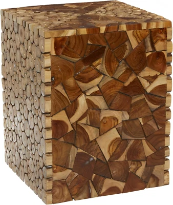 Teak Wood Handmade Side End Accent Table End Table with Mosaic Wood Chip Design, - Image 1 of 4