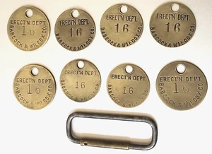 8 Tool Check Brass Tags: BABCOCK & WILCOX Erection Dept; WWII Military Supplier - Picture 1 of 3