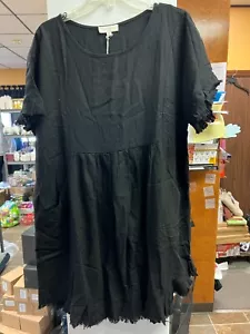 VESTIDO DE CAMBIO UMGEE Negro CINTURÓN DE LINO Dobladillo Deshilachado PLISADO FRONTALES Bolsillos Talla 1X - Imagen 1 de 2