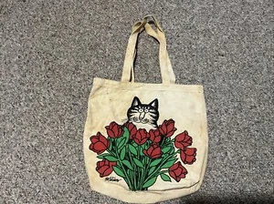 B. Kliban Kitty Cat Shopping Bag Tote Cat With Red Flowers Vintage - Picture 1 of 14