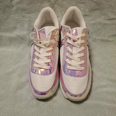 YRU Womens Flash Sneakers Shoes Atlantis White Low Top Lace Up Hologram 12  - Imagem 1 de 4