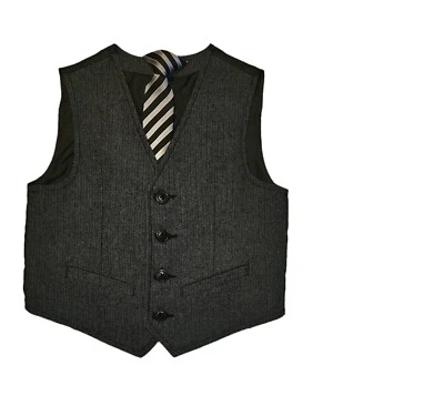 Chaleco gris lugar para niños y corbata con clip a rayas talla 4T Foto 1 de 4