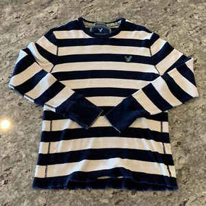 American Eagle Men’s Blue White Striped Pullover Sweater Cotton L - Picture 1 of 11