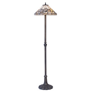 Tiffany by Tiff Floor Lamp With 40.5cm Art Deco Glass Shade - Antique Brass     