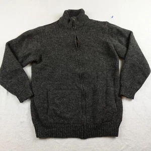L.L. Bean Sweater Unisex Large Tall Gray Full Zip Lambswool Knit Fisherman - Picture 1 of 8
