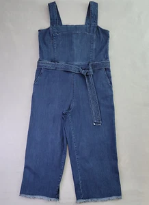 Rachel Roy Jumpsuit Womens Size 16W Blue Med/Dark Wash Cropped Wide Leg Raw Hem - Picture 1 of 13