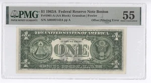 Fr 1901-A 1963A FRN Boston $1 dollar "Offset Printing Back ERROR " PMG 55 - Picture 1 of 2