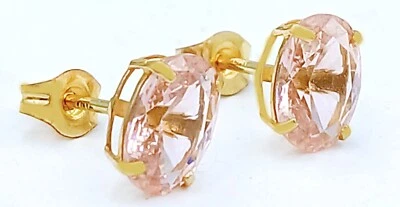 GENUINE 1.15 Cts MORGANITE STUD EARRINGS 14K YELLOW GOLD -Free Appraisal Service - Image 1 of 4
