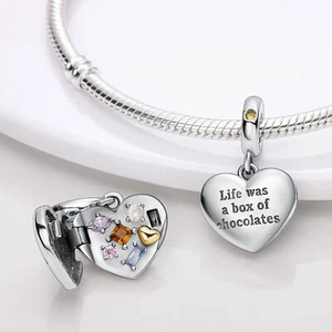 Life Was A Box Of Chocolate Love Heart Locket Charm Genuine Sterling Silver 925 - Picture 1 of 1