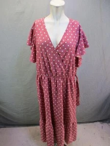 NWT Celkuser Size 22 Womens Pink Polka Dot Short Sleeve V-Neck Maxi Dress 7Y470 - Picture 1 of 8