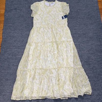 Lucky Brand Dress Women Medium Yellow Ariel tiered Maxi Ruffle Paisley Floral - Image 1 of 4