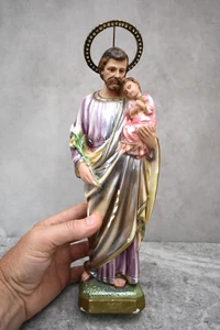 Antica statua in gesso di San Giuseppe con bambino, 12" ht. (CA256) Calice Co. - Foto 1 di 10