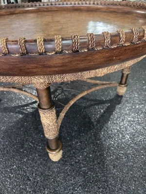 Vtg Bernhardt Round Wood/Iron LARGE 40" Coffee Table Tommy Bahama Style Textured - Image 1 of 4