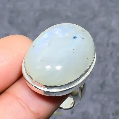 Rainbow Moonstone Gemstone Handmade 925 Sterling Silver Jewelry Ring Size 7 T089 - Image 1 of 3