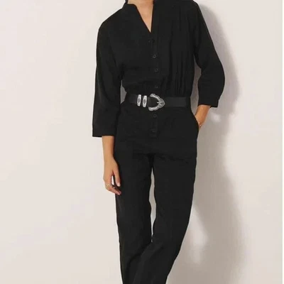 BA&SH Paros Black Tencel 3/4 Sleeve Jumpsuit Women's size 2 - Image 1 of 2
