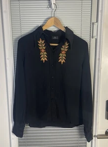 Etro Gr. 42 Regular Fit Hemdbluse Blumenstickerei schwarz Seide Made Italy - Bild 1 von 15