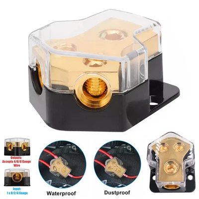 1/2PCS Power Ground Amp Distribution Block 0/2/4 Gauge Input 4/6/8 Gauge Output - Image 1 of 4
