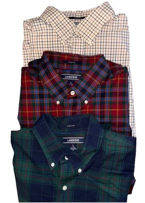 Lands End No Iron Twill Shirt Mens Sz L Traditional Fit Lot Of 3 Plaid NWOT - Image 1 of 4