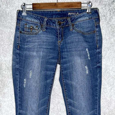 Mango BIANCA Mujer Desgastado Bajo Tiro Vaqueros Ajustados Talla 4 Elásticos Lavado Mediano Foto 1 de 4