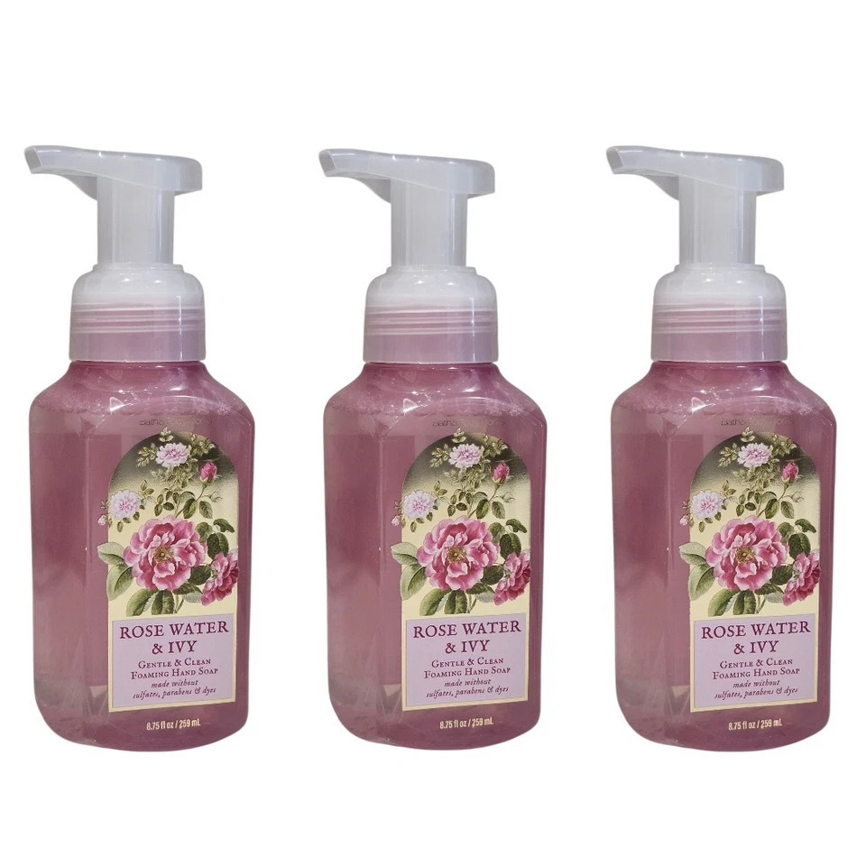3 NUEVO Jabón de Manos Espumoso Limpio Suave Agua de Rosas e Hiedra Bath & Body Works, 8.75 OZ Foto 1 de 1