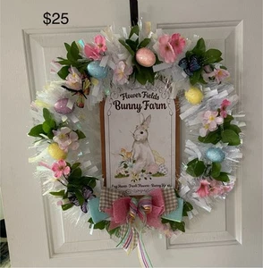 Easter Bunny Spring In Or Outdoor Unique Decorative 20” Wreath - Picture 1 of 1