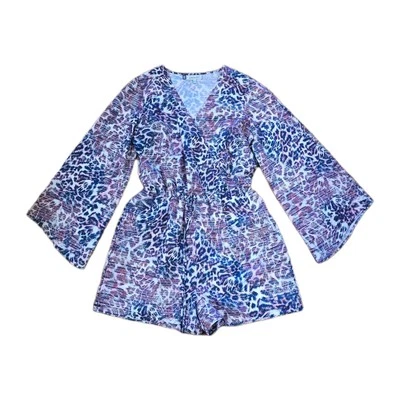 Mameluco para mujer Jennifer Lopez grande azul/rosa leopardo mangas largas anchas Foto 1 de 4