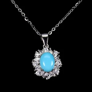 925 Sterling Silver Necklace Oval Turquoise 8x6mm Natural Gemstone Jewelry 18in - Picture 1 of 13
