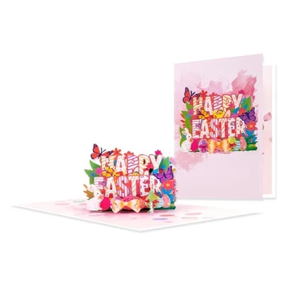 Easters Holiday Card With 3D Paper Sculpture Bright Stripe Pattern Recyclable - Image 1 of 4
