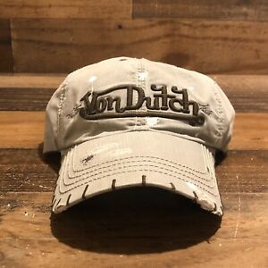 Von Dutch Hat Strapback Cap Mens Gray Distressed Rips Paint Splatter Original