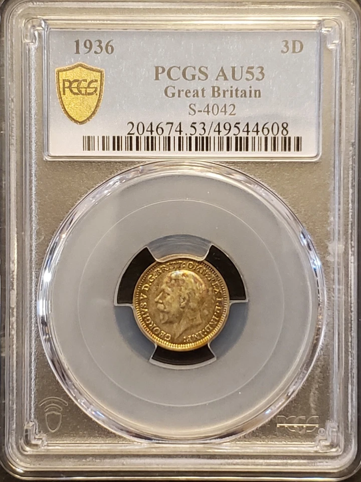 1936 Great Britain Silver 3D S-4042 PCGS AU53 Toned 4608 - Image 1 of 4