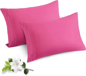 Horbaunal 2 Pack Microfiber Pillowcases Standard Size Hot Pink Bed Pillow Cases - Picture 1 of 12