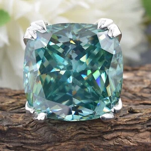 Zertifizierter natürlicher Ring 10 kt VS1/Kissenschliff/blauer Diamant 925 Sterlingsilber - Bild 1 von 9