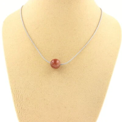 stones And Minerals. Necklace 1 Sunstone Bead 8 Mm. Stainless Steel Chain - Image 1 of 4