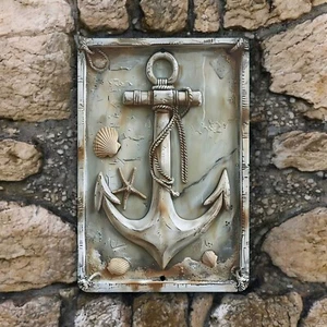 Ships Anchor Metal Wall Sign 8x12 Inch Nautical Decor for Beach House Lovers - Picture 1 of 3