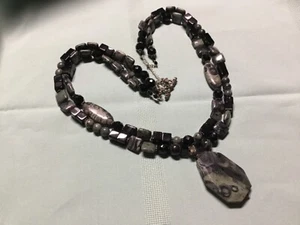 Kambaba Jaspis und Onyx Perlen handaufgereiht Doppelstrang Halskette mit Anhänger  - Bild 1 von 3