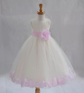 ROSE PETALS Flower Girl Dress Wedding Bridesmaid Birthday Pageant Formal Toddler - Picture 1 of 25