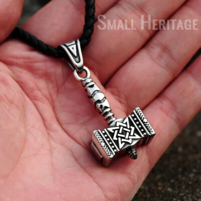 Thor Hammer Mjolnir Colgante Vikingo Acero Inoxidable Collar Odín Nórdico Amuleto Foto 1 de 4