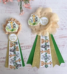 Safari Baby Shower Corsage ,Mommy And Daddy Baby Shower Pins - Picture 1 of 1