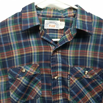 VTG Levis Plaid Black Big E Tab Western Shirt Mens XS S Cowboy Rockabilly USA - Image 1 of 4