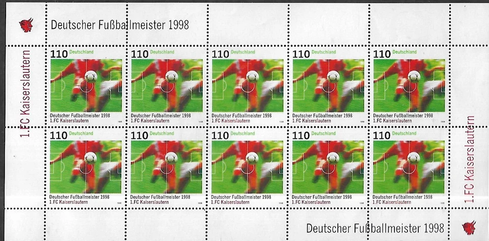 Alemania # 2016 MNH Hoja de 10 - Campeonato Alemán de Fútbol (Fútbol) de 1998 Foto 1 de 1