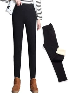Chechury Thermal Leggings Women Fleece Lined Leggings stretch Black Large - Picture 1 of 6