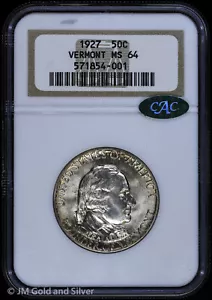 1927 Vermont Sesquicentennial Commemorative Half Dollar NGC MS 64 CAC | UNC BU - Picture 1 of 4