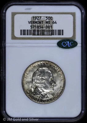 1927 Vermont Sesquicentennial Commemorative Half Dollar NGC MS 64 CAC | UNC BU - Image 1 of 4