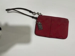 Coach Signature Damen kleine rote Canvas Reißverschlusstasche abnehmbare Handgelenktasche - Bild 1 von 3
