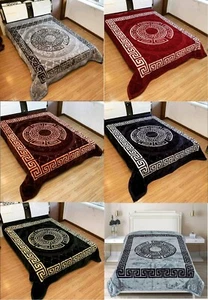 King Size GREEK KEY 2 Ply Warm Faux Fur Thick Soft Throw Blanket 240x200 Cozy - Picture 1 of 6