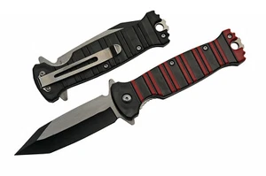 Cuchillo Plegable Asistencia por Resorte | Hoja Tanto de 3.5" Negro Rojo Combate Táctico EDC - Imagen 1 de 3