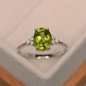 Anello in argento sterling 925, anello peridoto naturale, anello cocktail, regalo per donna - Foto 1 di 8