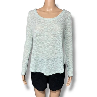 Suéter exuberante para mujer Top lados divididos espalda transparente Pullover manga larga verde blanco  Foto 1 de 4