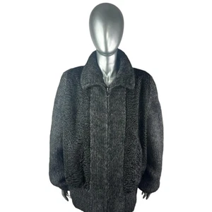Black PERSIAN Lamb Jacket, Knit Sleeves, Sz L/XL, Certified Vintage Fur w/St Bag - Picture 1 of 10